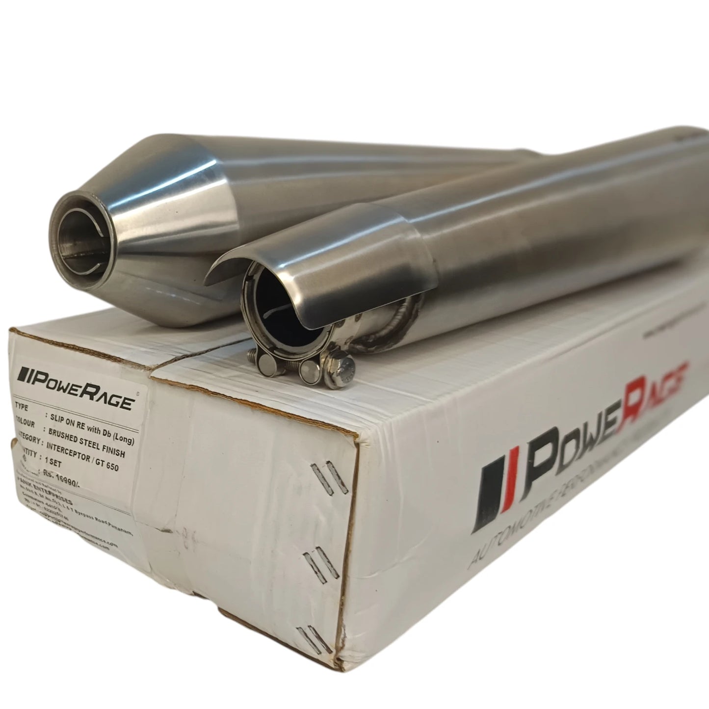 RE Interceptor 650 / Continental GT 650 – Brushed Steel Finish Matte (Long Type) PoweRage Performance Slip on Exhaust