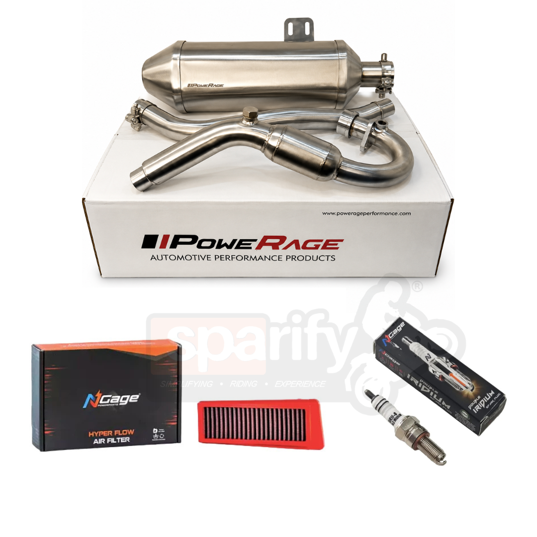 Hero Xpulse 200 / 4V / Pro / Rally - Powerage Performance Combo | Slip-On Exhaust + NGAGE Hyper Flow Air Filter + NGAGE Double Iridium Spark Plug