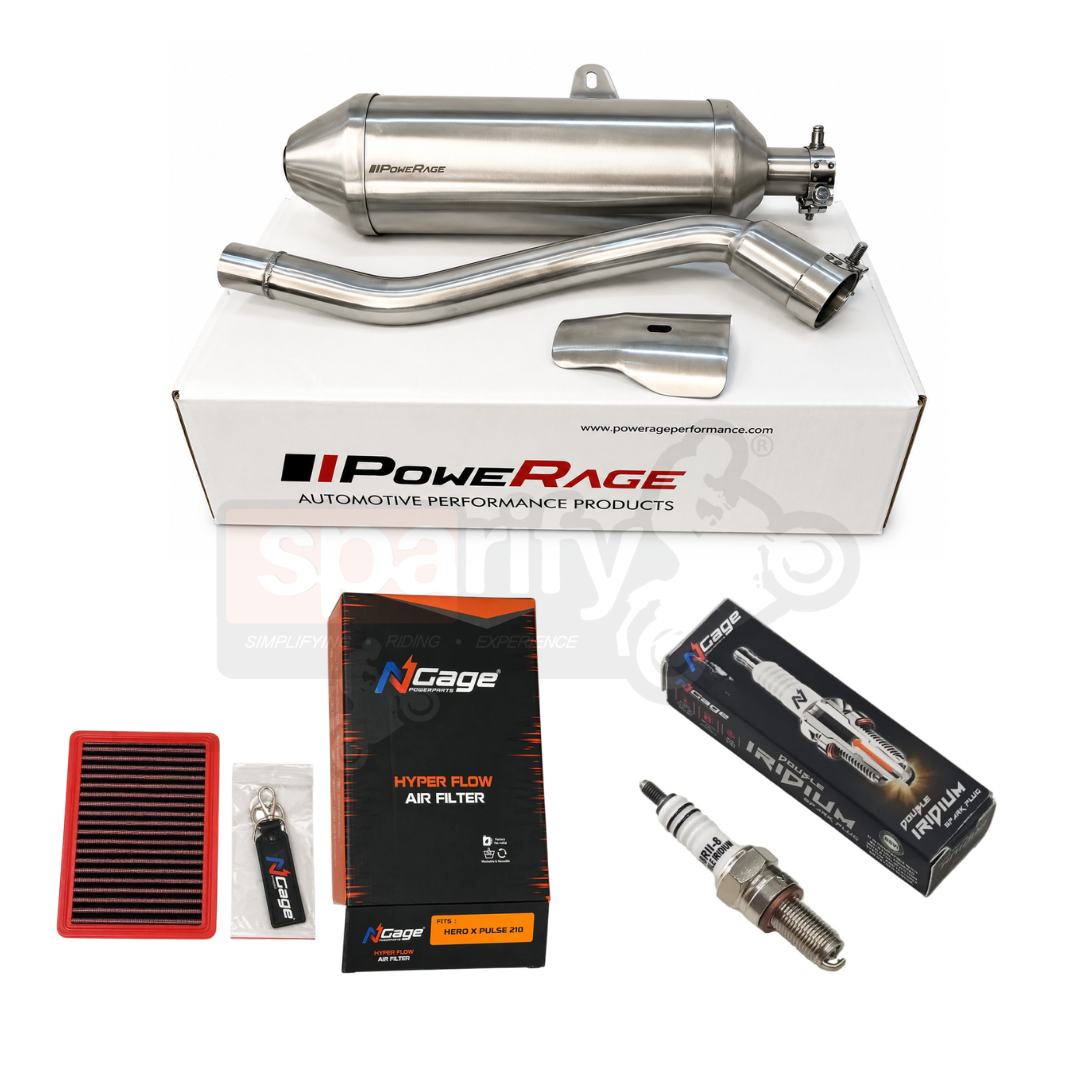 Hero Xpulse 210 - Powerage Performance Combo | Slip-On Exhaust + NGAGE Hyper Flow Air Filter + NGAGE Double Iridium Spark Plug