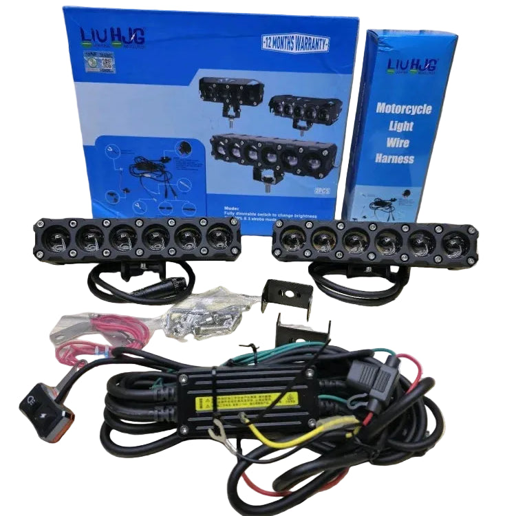 LIU HJG ORIGINAL future eye 6 lens with (wiring harness) and switch dual colour yellow white compatible for all motorcycle , thar , jeep and cars | STRAIGHT  BAR FOGG LIGHTS