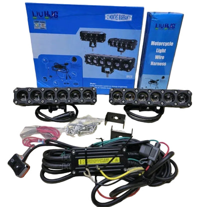 LIU HJG ORIGINAL future eye 6 lens with (wiring harness) and switch dual colour yellow white compatible for all motorcycle , thar , jeep and cars | STRAIGHT  BAR FOGG LIGHTS