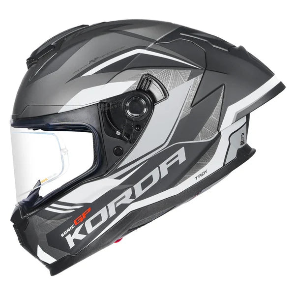 KORDA SONIC GP TROY MATT GREY FULL FACE HELMET- ECE AND ISI CERTIFIED