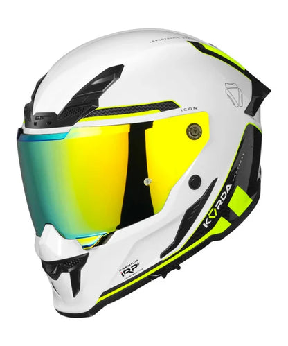 KORDA ICON TOKIO GLOSS WHITE YELLOW FULL FACE HELMET- ECE AND ISI CERTIFIED