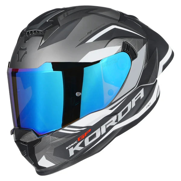 KORDA SONIC GP TROY MATT GREY FULL FACE HELMET- ECE AND ISI CERTIFIED