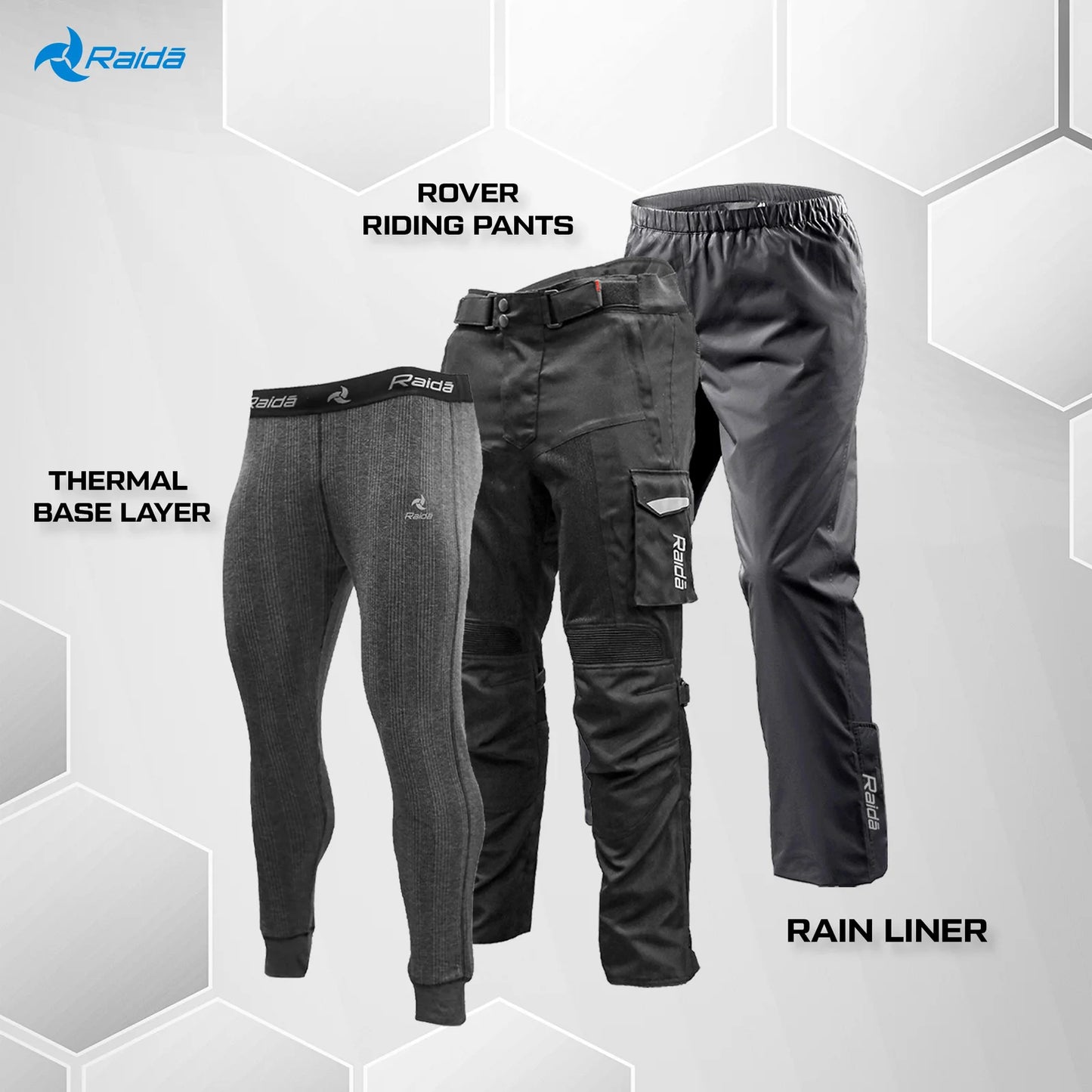 Raida Rover Motorcycle Riding Pant |Level 2 Protection | Cargo Pockets | Rain & Thermal Liner Included -  Black