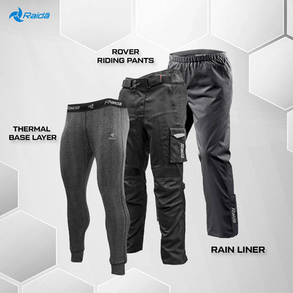Raida Rover Motorcycle Riding Pant |Level 2 Protection | Cargo Pockets | Rain & Thermal Liner Included -  Black
