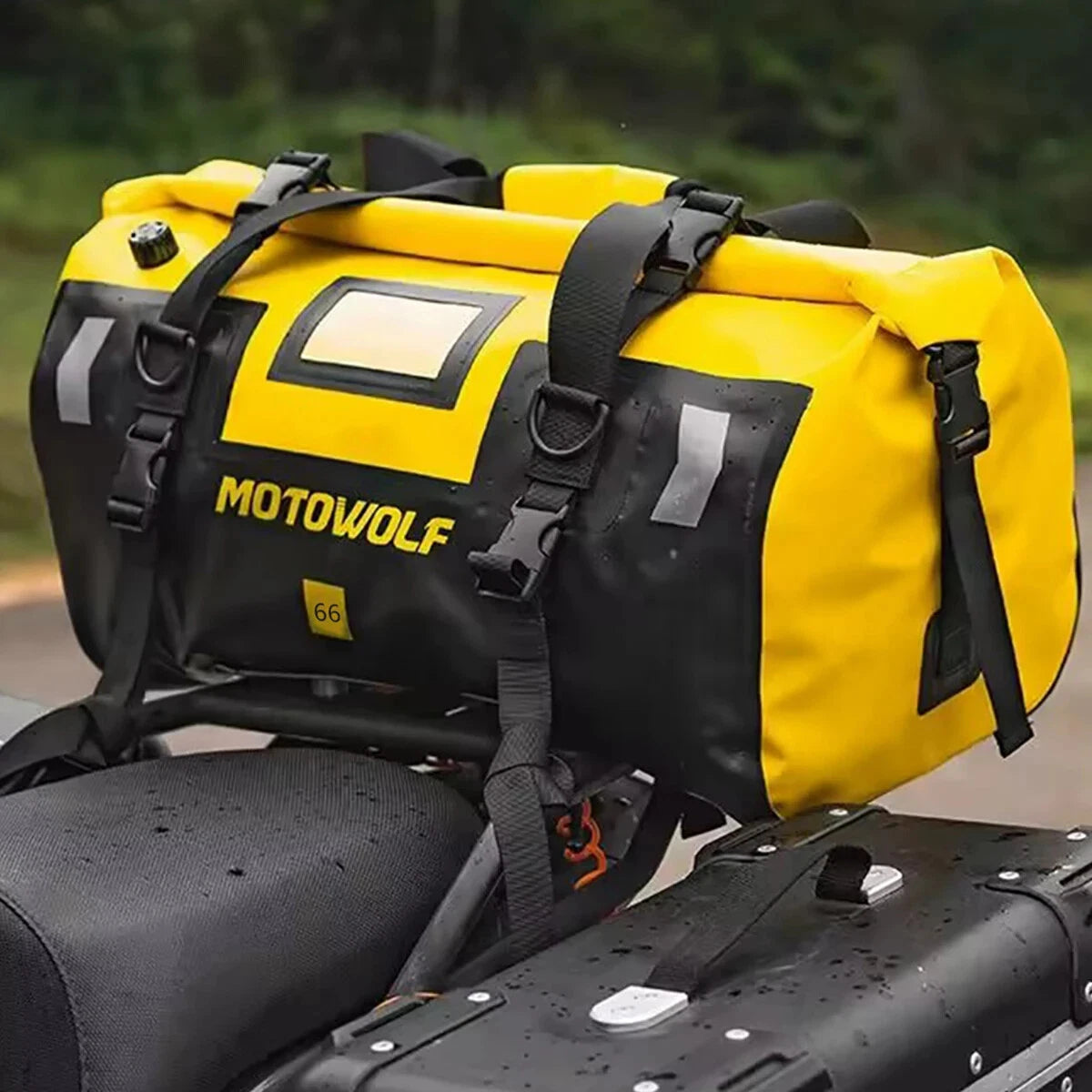 MOTOWOLF | Motorcycle Tail Bag - 66L Waterproof | MDL0717 | Duffel Bag for Touring Adventure, Camping, Cycling - BLACK YELLOW
