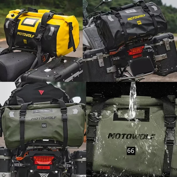 MOTOWOLF | Motorcycle Tail Bag - 66L Waterproof | MDL0717 | Duffel Bag for Touring Adventure, Camping, Cycling - MILITARY GREEN