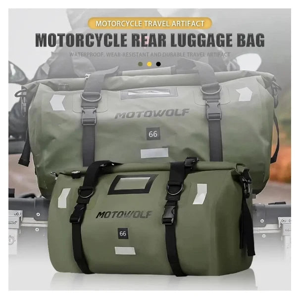 MOTOWOLF | Motorcycle Tail Bag - 66L Waterproof | MDL0717 | Duffel Bag for Touring Adventure, Camping, Cycling - MILITARY GREEN
