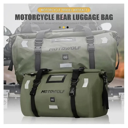 MOTOWOLF | Motorcycle Tail Bag - 66L Waterproof | MDL0717 | Duffel Bag for Touring Adventure, Camping, Cycling - MILITARY GREEN