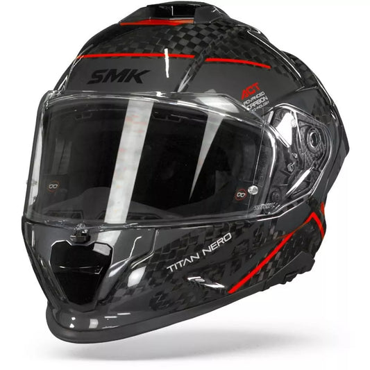 SMK Titan Carbon | Nero Gloss Black Grey Red | (GL263) Helmet
