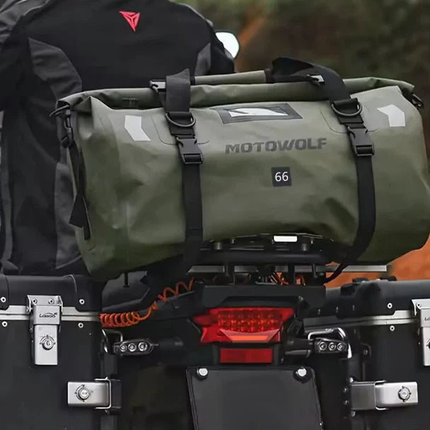 MOTOWOLF | Motorcycle Tail Bag - 66L Waterproof | MDL0717 | Duffel Bag for Touring Adventure, Camping, Cycling - MILITARY GREEN