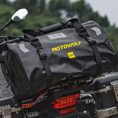MOTOWOLF | Motorcycle Tail Bag - 66L Waterproof | Duffel Bag for Touring Adventure, Camping, Cycling - BLACK