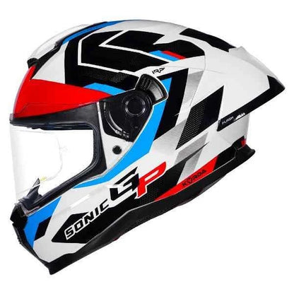 KORDA SONIC GP FLASH GLOSS WHITE RED BLUE FULL FACE HELMET- ECE AND ISI CERTIFIED