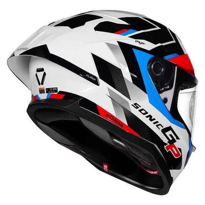 KORDA SONIC GP FLASH GLOSS WHITE RED BLUE FULL FACE HELMET- ECE AND ISI CERTIFIED