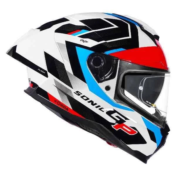 KORDA SONIC GP FLASH GLOSS WHITE RED BLUE FULL FACE HELMET- ECE AND ISI CERTIFIED