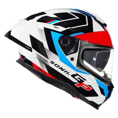 KORDA SONIC GP FLASH GLOSS WHITE RED BLUE FULL FACE HELMET- ECE AND ISI CERTIFIED