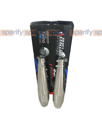 RE Interceptor 650 /GT 650 | SILVER STALLION | DYNO High Performance Exhaust System | Silver Glossy finish | Twin, SS304 - LIFE TIME WARRANTY