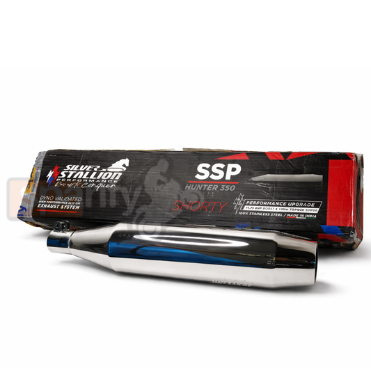 RE HUNTER 350 | SILVER STALLION SHORTY | DYNO High Performance Exhaust System | Polish - LIFE TIME WARRANTY