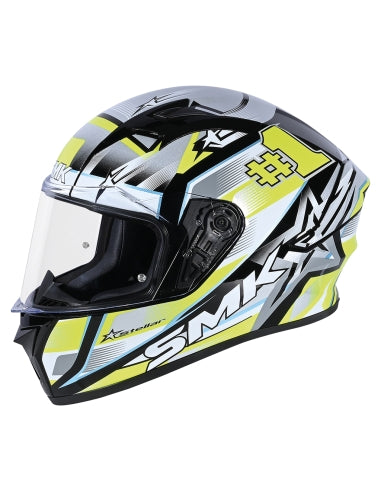 SMK - STELLAR UNO DECORADO MATE BLACK WHITE YELLOW (MA214) helmet highlight 