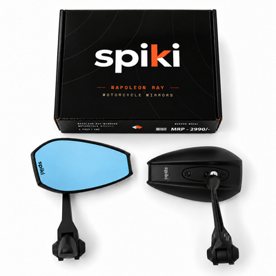 SPIKI Napoleon Ray Mirrors (Pair) | Anti-Glare Oval Mirrors with Short Stem | Anti-Shock | Universal Fit for Motorcycles & Scooters