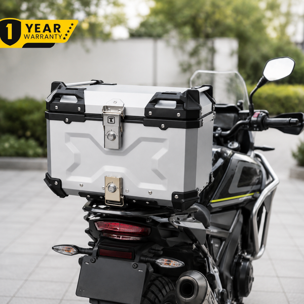 TAANC CORE Top Box Aero Silver - 45L | Aluminium X Type Motorcycle Storage Box