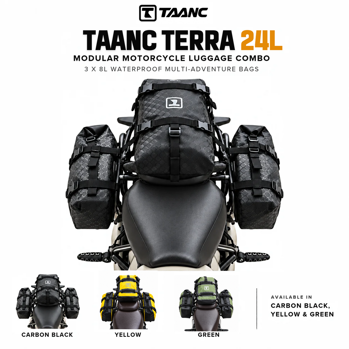 TAANC Terra 24L Waterproof Modular Motorcycle Luggage Combo ( PACK OF 3 )