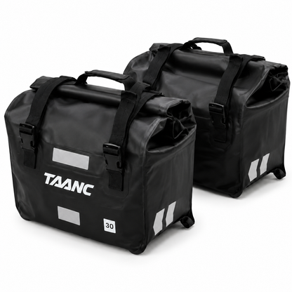 TAANC Hypertourer Combo – Waterproof Motorcycle Luggage Set with 40L Tail Bag, 30L Saddle Bags, Bumper Bag Pair & Thigh Bag - BLACK