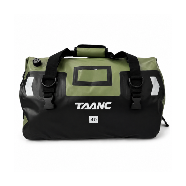 TAANC 40L Waterproof Motorcycle Tail Bag for Bike Touring, Adventure Riding, Camping & Travel | Universal Rear Seat Luggage | Terra Series | Green /Black