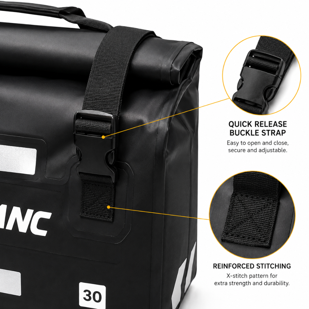 TAANC Terra Series Waterproof Motorcycle Saddle Bags 30L x 2 – Adventure Touring Side Luggage Bags – Black