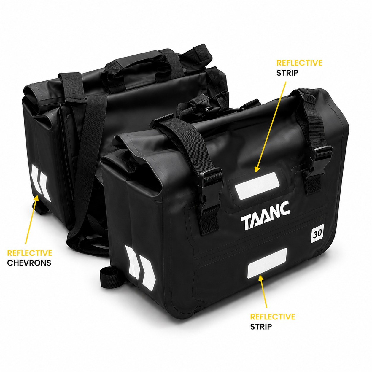 TAANC Hypertourer Combo – Waterproof Motorcycle Luggage Set with 40L Tail Bag, 30L Saddle Bags, Bumper Bag Pair & Thigh Bag - BLACK