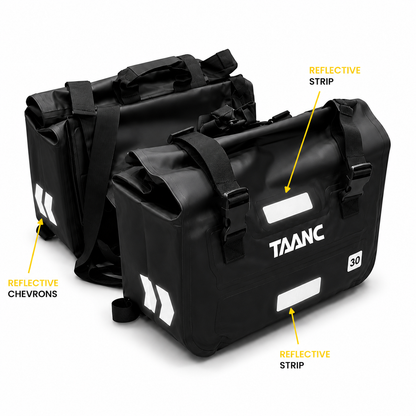 TAANC Hypertourer Combo – Waterproof Motorcycle Luggage Set with 40L Tail Bag, 30L Saddle Bags, Bumper Bag Pair & Thigh Bag - BLACK