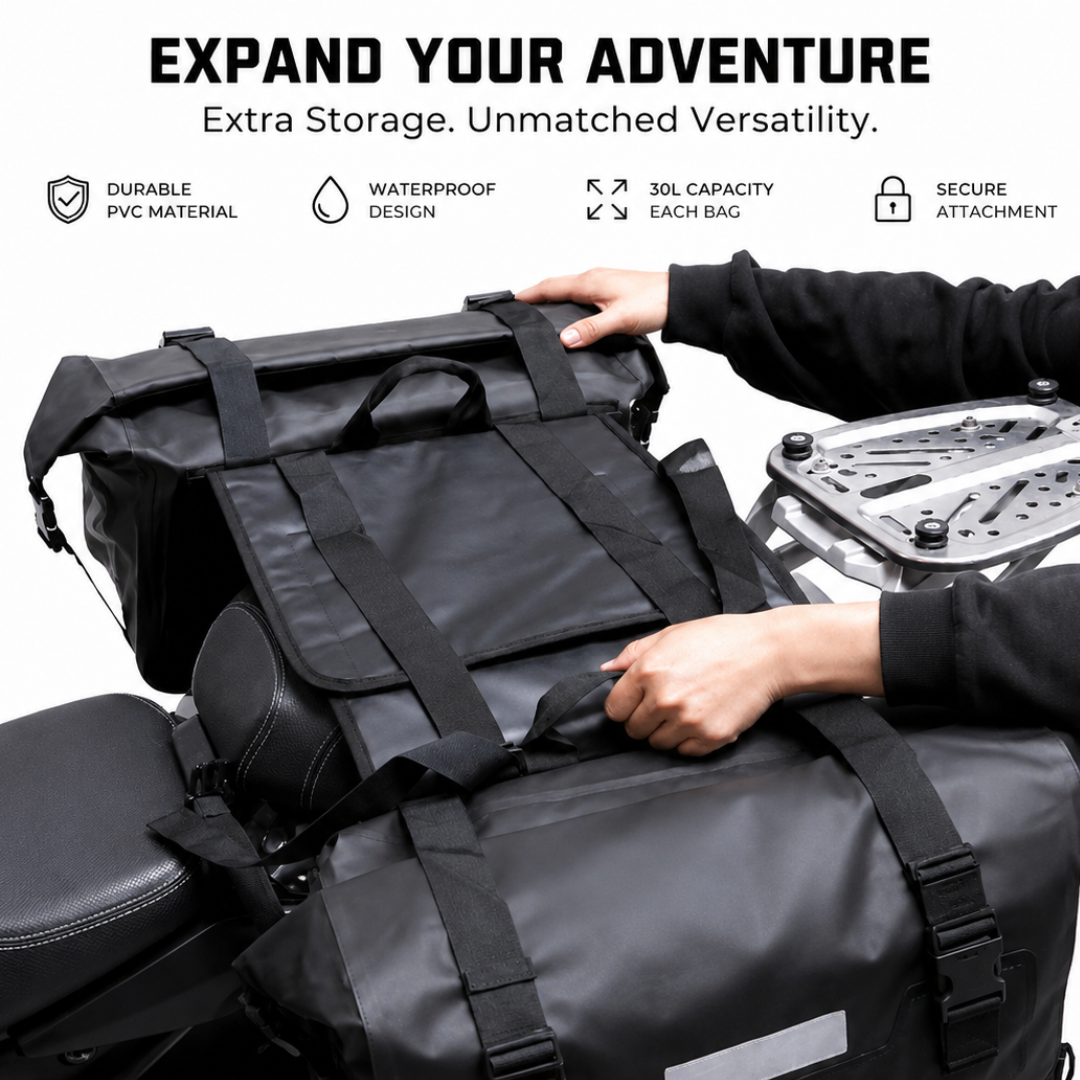 TAANC Terra Series Waterproof Motorcycle Saddle Bags 30L x 2 – Adventure Touring Side Luggage Bags – Black