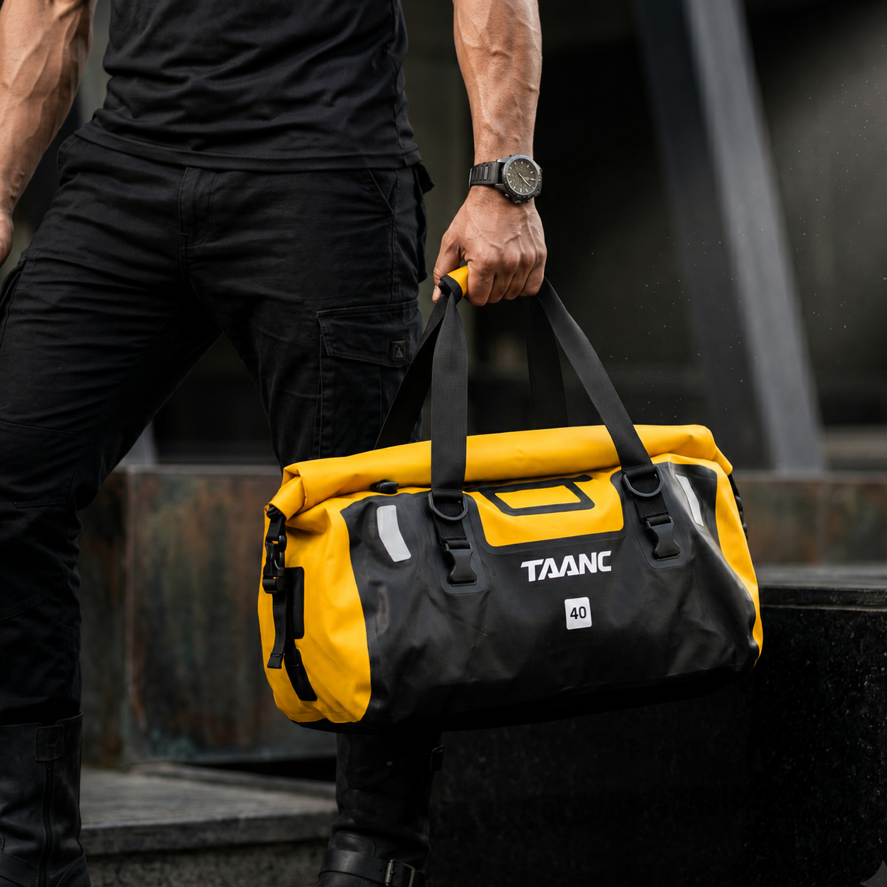 TAANC 40L Waterproof Motorcycle Tail Bag for Bike Touring, Adventure Riding, Camping & Travel | Universal Rear Seat Luggage | Terra Series | Yellow Black