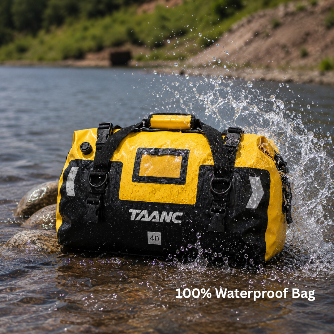 TAANC 40L Waterproof Motorcycle Tail Bag for Bike Touring, Adventure Riding, Camping & Travel | Universal Rear Seat Luggage | Terra Series | Yellow Black