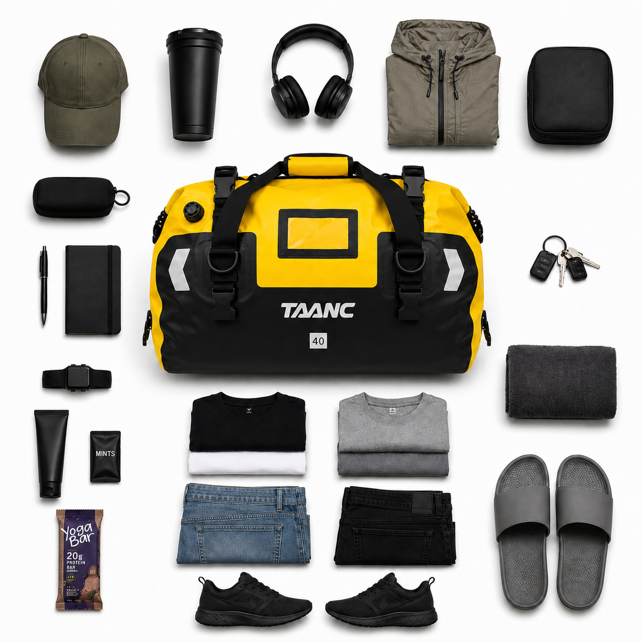 TAANC 40L Waterproof Motorcycle Tail Bag for Bike Touring, Adventure Riding, Camping & Travel | Universal Rear Seat Luggage | Terra Series | Yellow Black