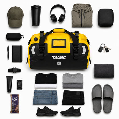 TAANC 40L Waterproof Motorcycle Tail Bag for Bike Touring, Adventure Riding, Camping & Travel | Universal Rear Seat Luggage | Terra Series | Yellow Black