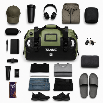 TAANC 40L Waterproof Motorcycle Tail Bag for Bike Touring, Adventure Riding, Camping & Travel | Universal Rear Seat Luggage | Terra Series | Green /Black