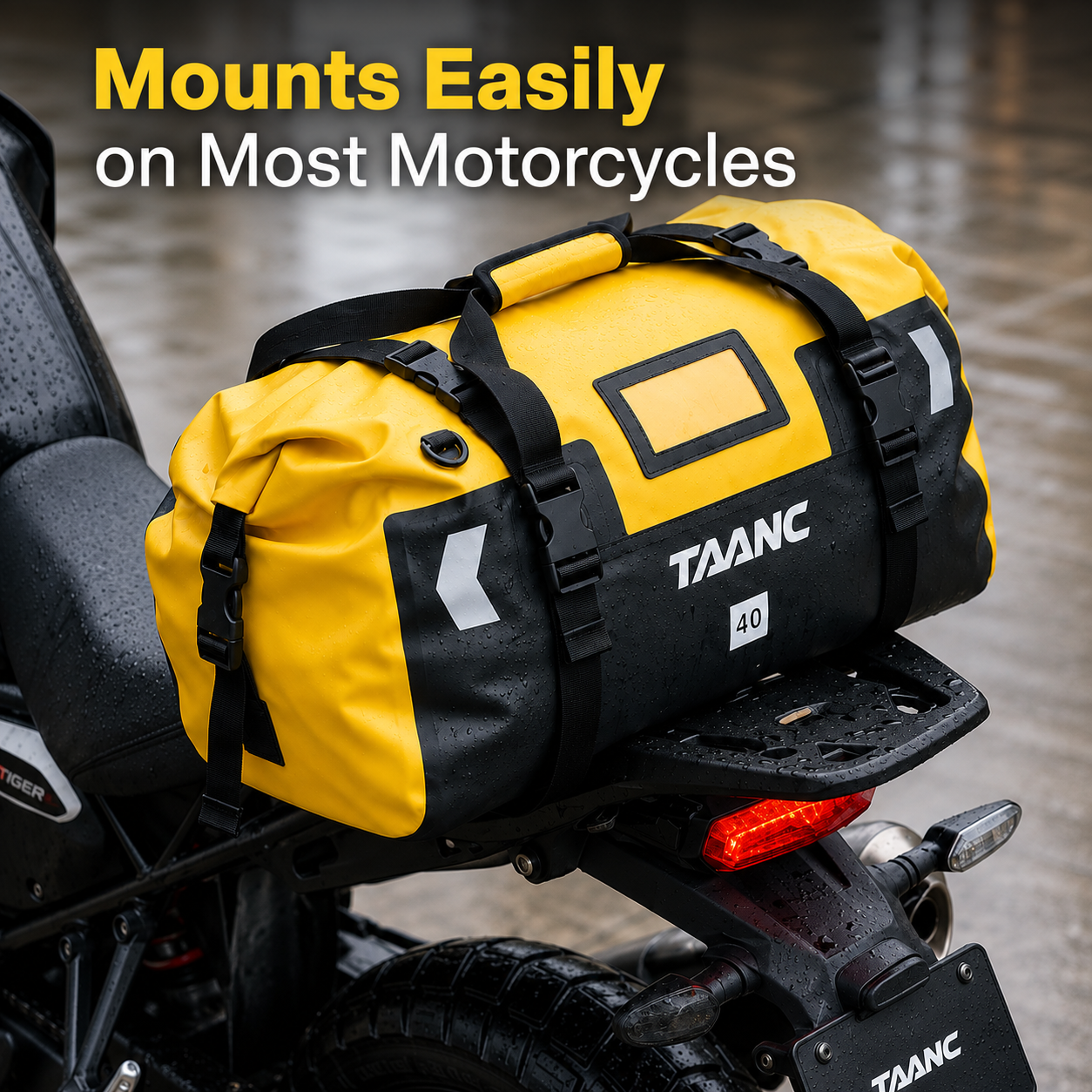 TAANC 40L Waterproof Motorcycle Tail Bag for Bike Touring, Adventure Riding, Camping & Travel | Universal Rear Seat Luggage | Terra Series | Yellow Black