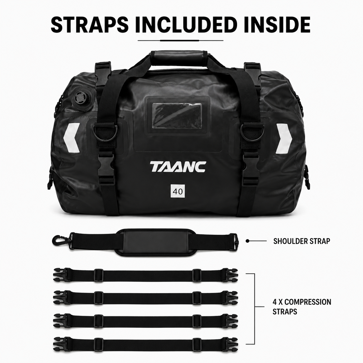 TAANC 40L Waterproof Motorcycle Tail Bag for Bike Touring, Adventure Riding, Camping & Travel | Universal Rear Seat Luggage | Terra Series | Black