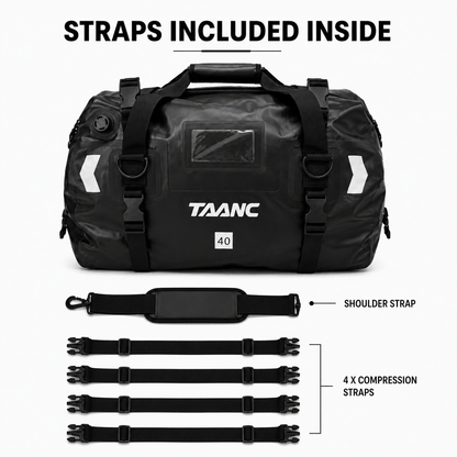 TAANC 40L Waterproof Motorcycle Tail Bag for Bike Touring, Adventure Riding, Camping & Travel | Universal Rear Seat Luggage | Terra Series | Black