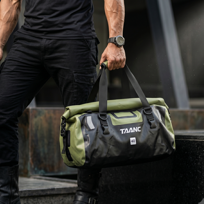 TAANC 40L Waterproof Motorcycle Tail Bag for Bike Touring, Adventure Riding, Camping & Travel | Universal Rear Seat Luggage | Terra Series | Green /Black
