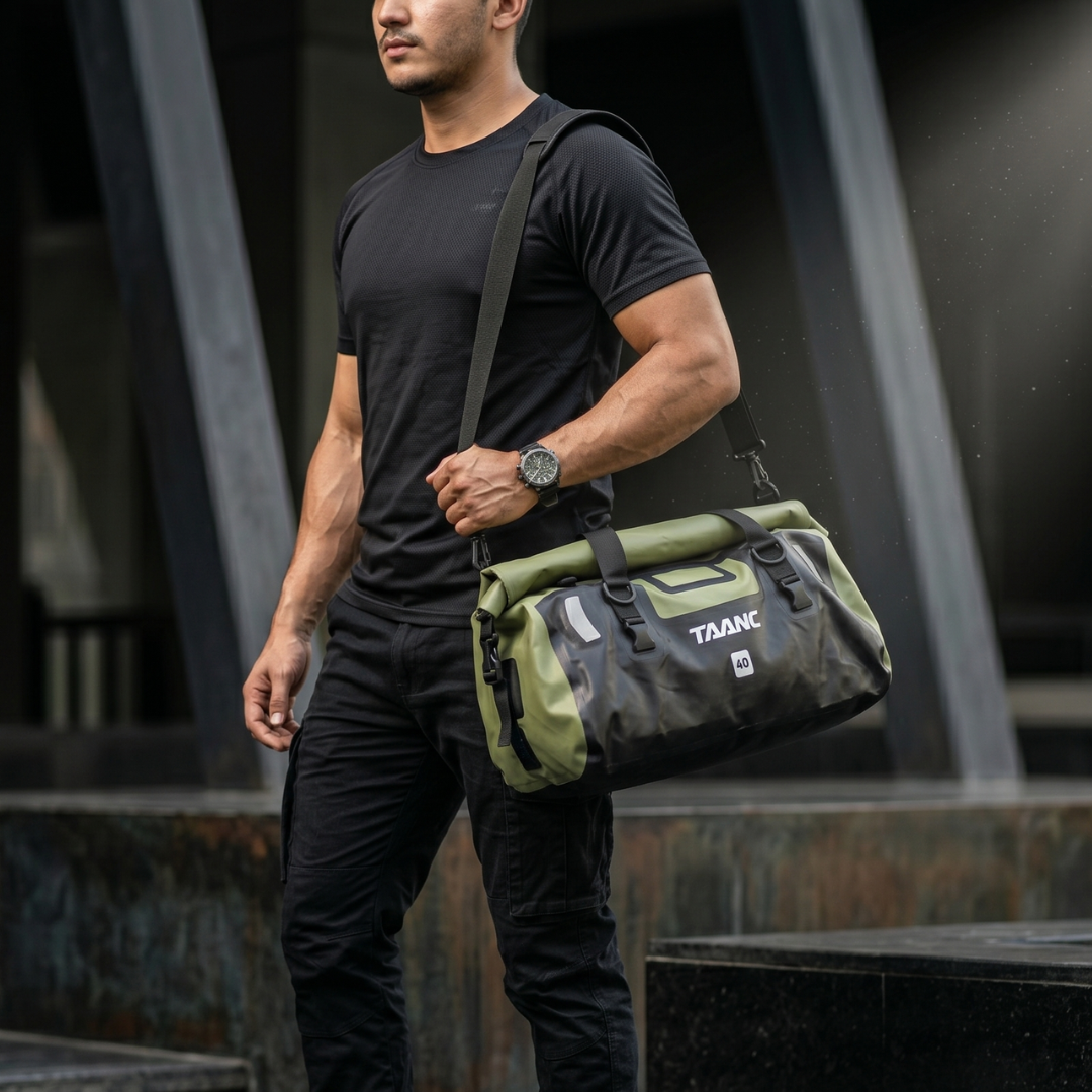 TAANC 40L Waterproof Motorcycle Tail Bag for Bike Touring, Adventure Riding, Camping & Travel | Universal Rear Seat Luggage | Terra Series | Green /Black