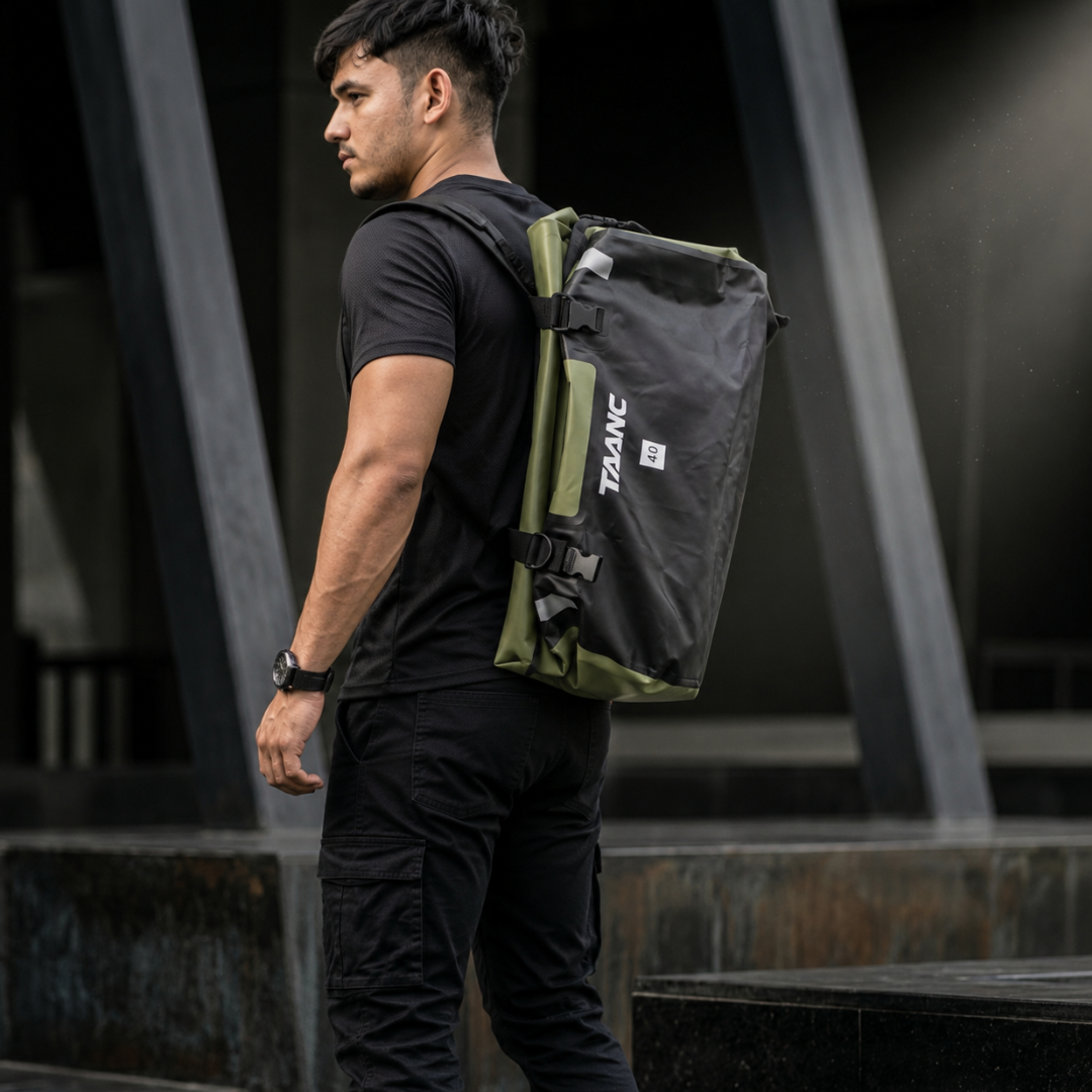 TAANC 40L Waterproof Motorcycle Tail Bag for Bike Touring, Adventure Riding, Camping & Travel | Universal Rear Seat Luggage | Terra Series | Green /Black