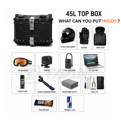 TAANC Nomad Atlas Top Box – Stealth Black | 45L Aluminium MC Motorcycle Touring Storage Box
