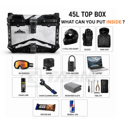 TAANC Nomad Himalayan Top Box | 45L Aluminium Touring Motorcycle Storage Box