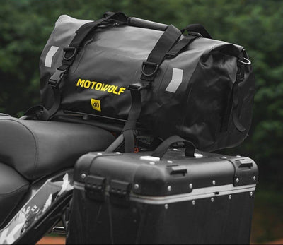 MOTOWOLF | Motorcycle Tail Bag - 40L Waterproof | Duffel Bag for Touring Adventure, Camping, Cycling - BLACK