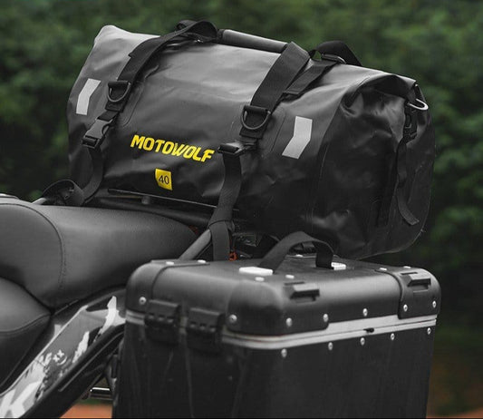MOTOWOLF | Motorcycle Tail Bag - 40L Waterproof | Duffel Bag for Touring Adventure, Camping, Cycling - BLACK