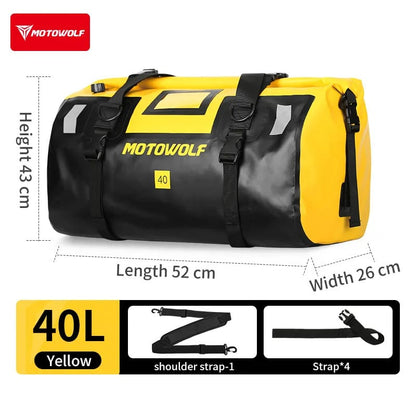 MOTOWOLF | Motorcycle Tail Bag - 40L Waterproof | Duffel Bag for Touring Adventure, Camping, Cycling - Yellow Black