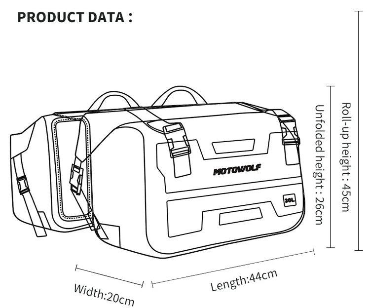 MOTOWOLF HYPERTOUR MDL0720 | 1 Pair | Waterproof Motorcycle Saddle Bags | 30 litres *2 side | Side Bags for Motorbike Travel - BLACK